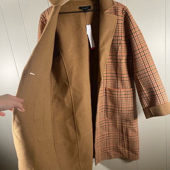 NEW Talbots Coat 12 Wool Blend Campfire Plaid Classic Lapel Patch Pockets Long - Picture 9 of 15